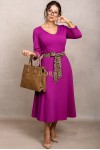 Rochie Olivia din jerse de bumbac magenta cu maneca 3/4 si detalii animal print